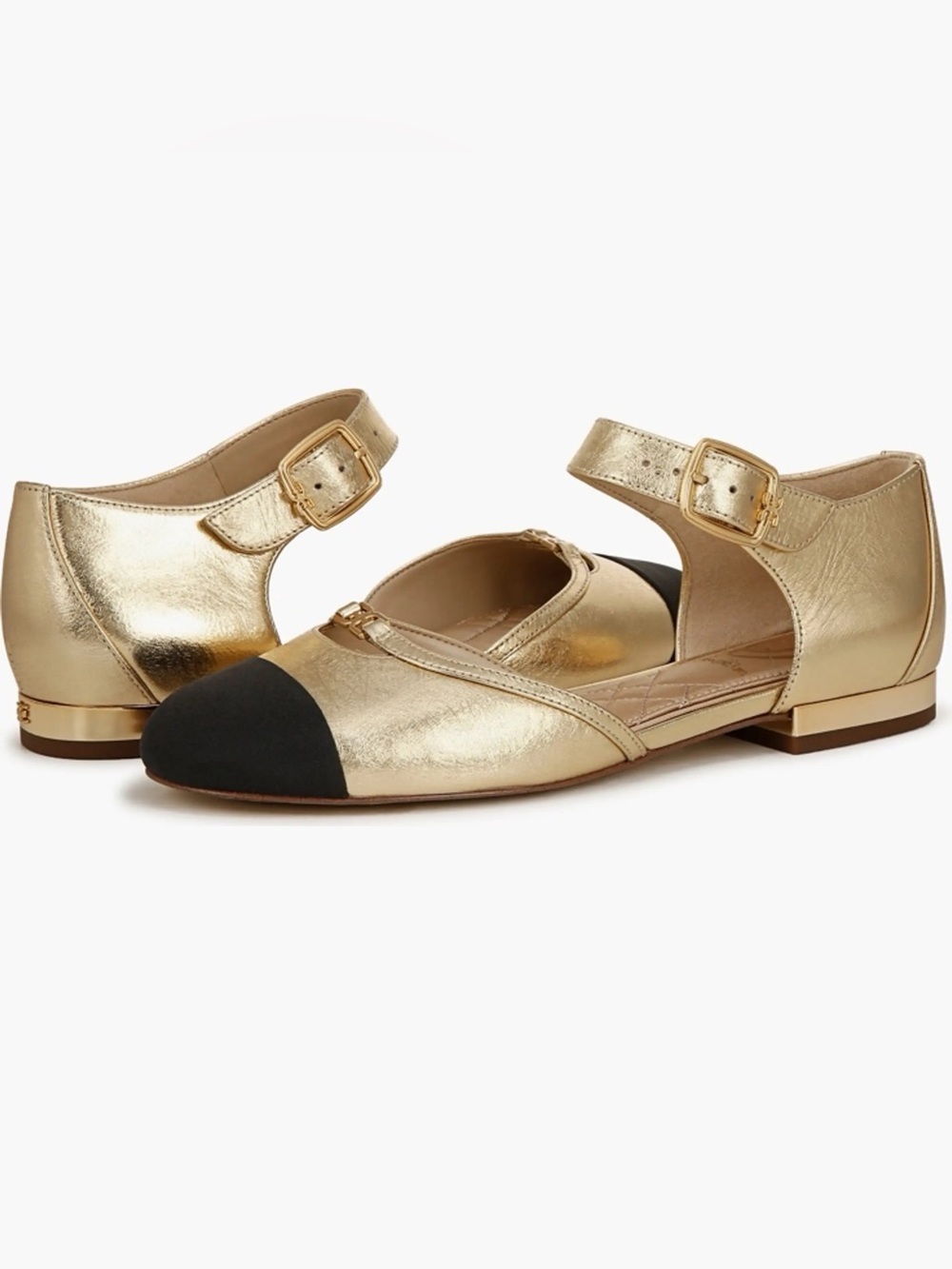 Sam Edelman Rylie Cap Toe Mary Jane Flats Metallic Gold with Black - Picture 15 of 15